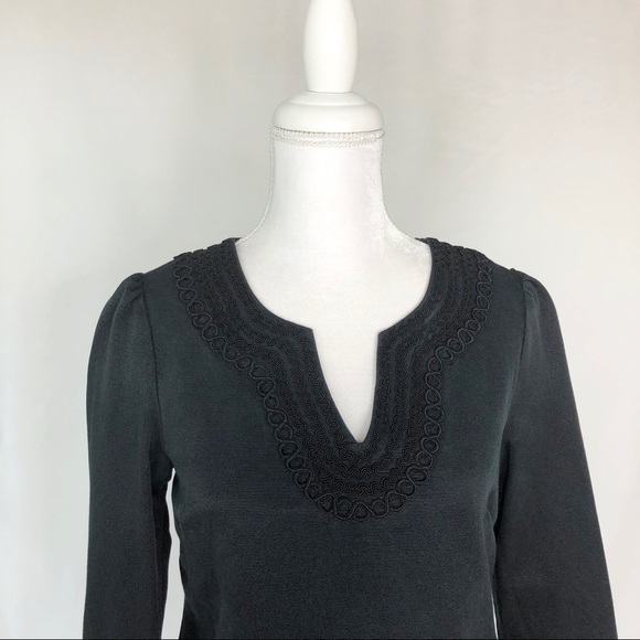 Vineyard Vines silk cotton navy black tunic top 2 ribbed v-neck ric-rack trim - Picture 5 of 8